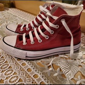 Red/wine high top converse